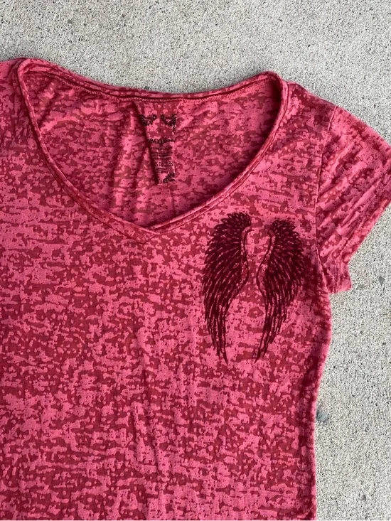 Y2k/Emo Pink Affliction Style Mesh Wings Tee - Picture 4 of 7